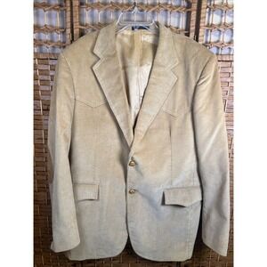 Vtg Levi's Western Wear Blazer Sports Jacket 42 L Beige Khaki Micro Corduroy